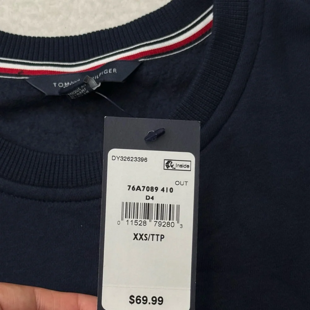 Tommy Hilfiger Women's Navy Blue Fleeced Pullover Crewneck Sz XXS Lounge NWT
